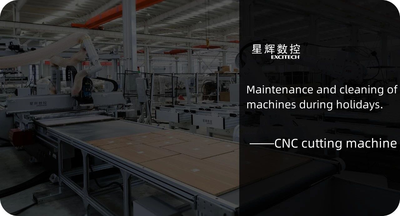 Underhåll och rengöring av CNC-skärmaskin under semester.